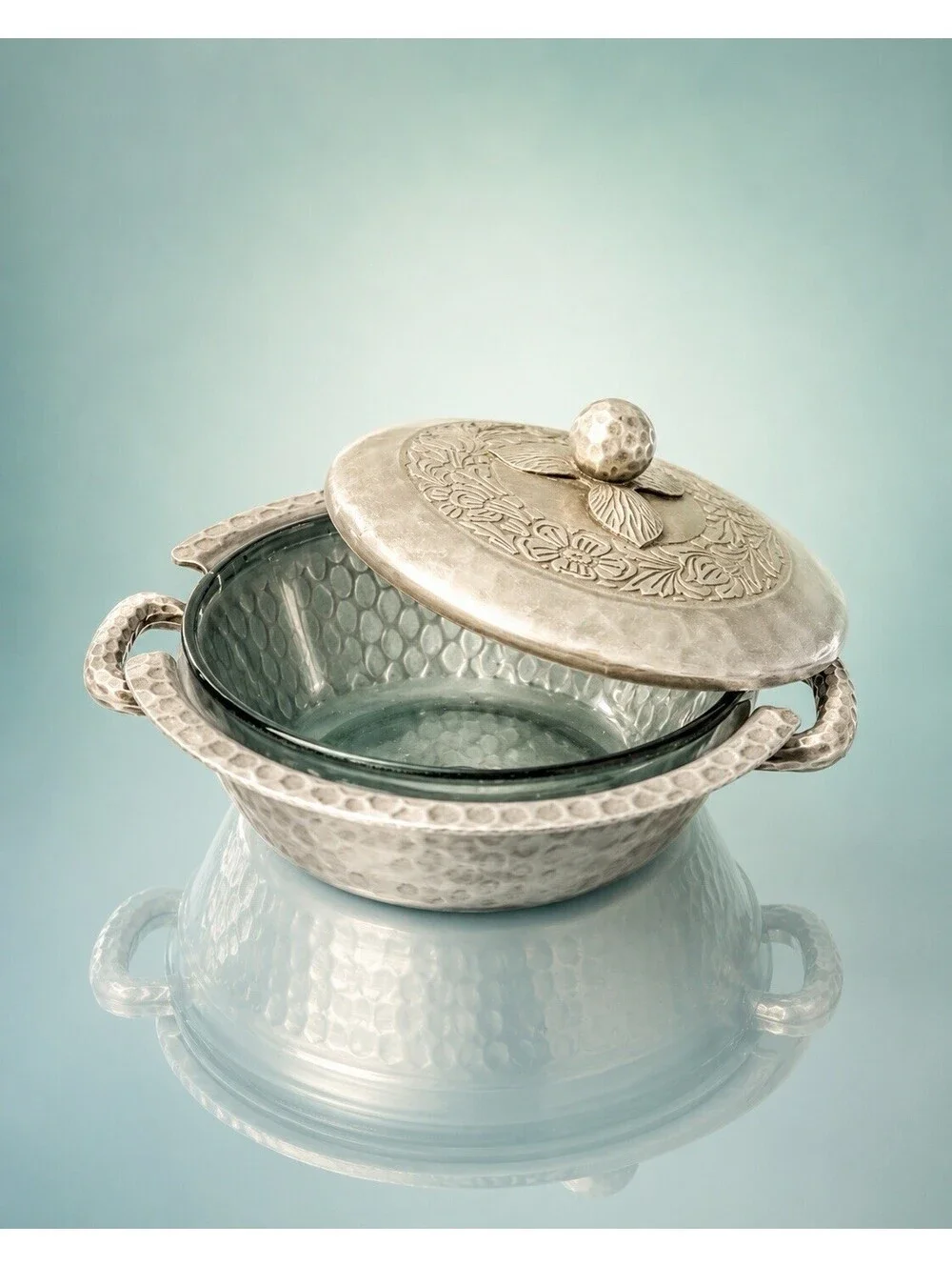 Everlast & Pyrex 1940s Aluminum Casserole Dish W/Lid & Flameware Insert Set